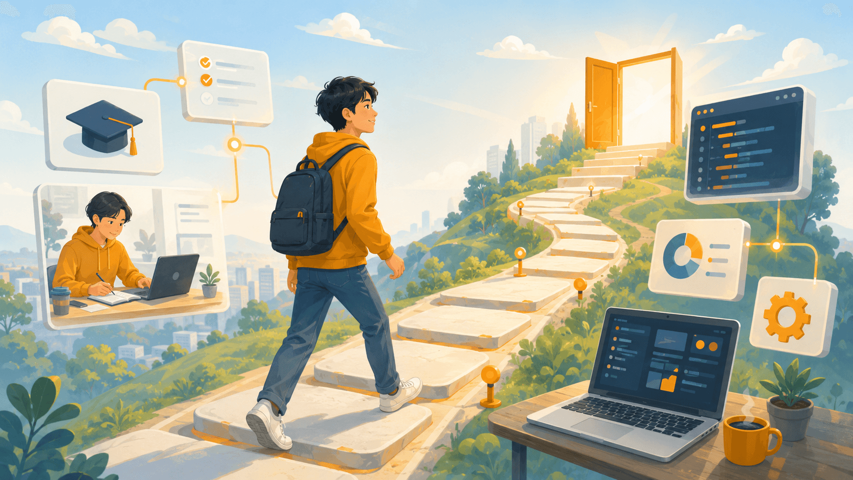 ITキャリアチェンジのステップを示すイラスト