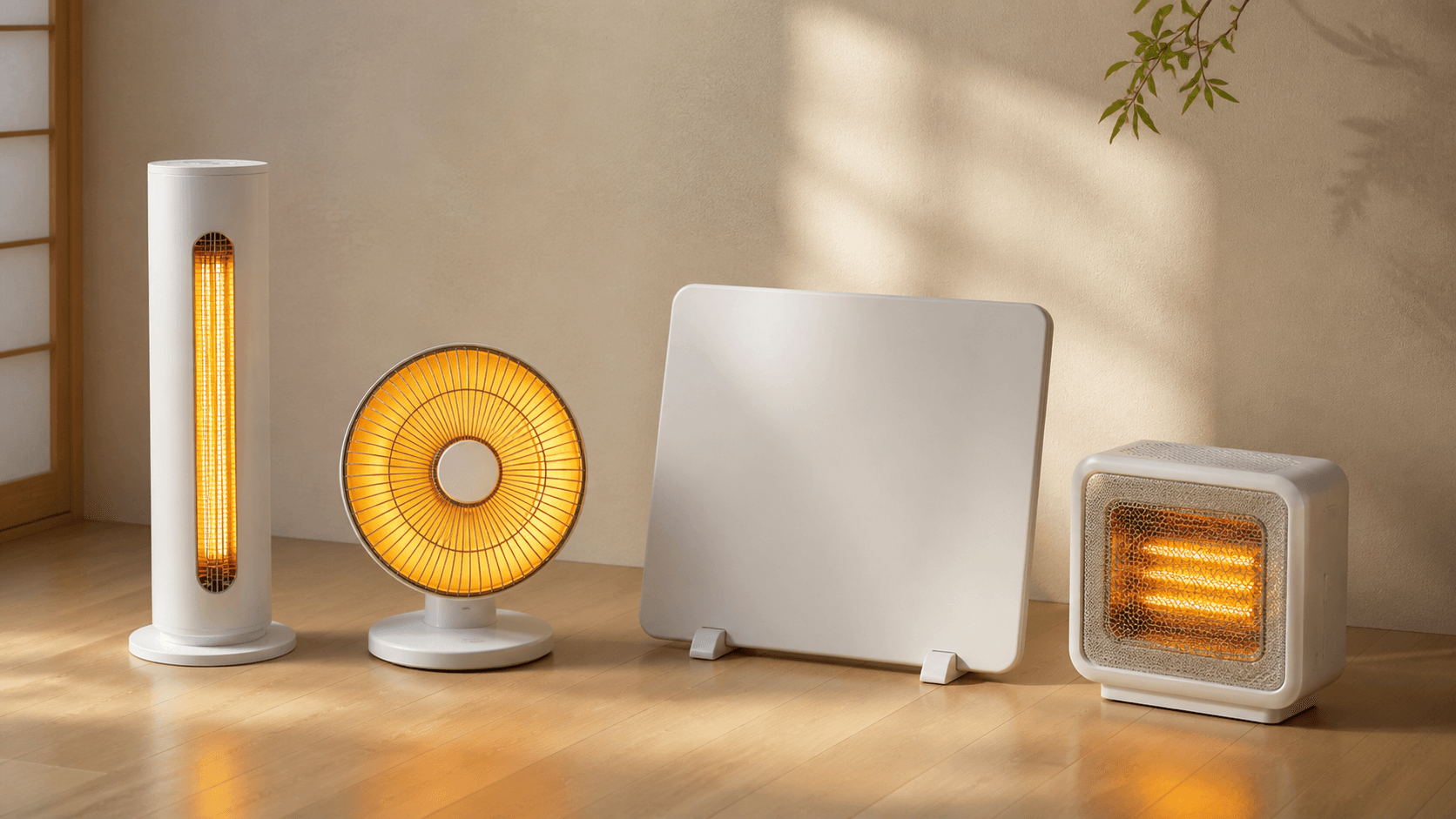 電気ヒーターの種類を並べて比較したイメージ