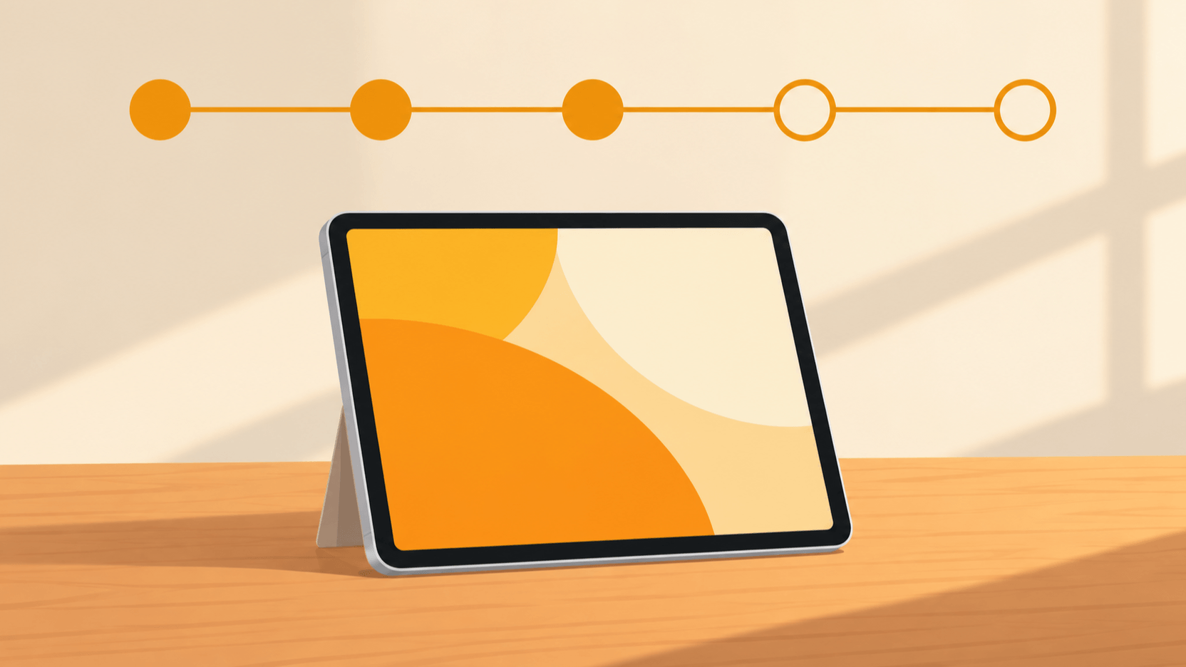 OSアップデートの時間の流れを表す丸い目印とタブレット