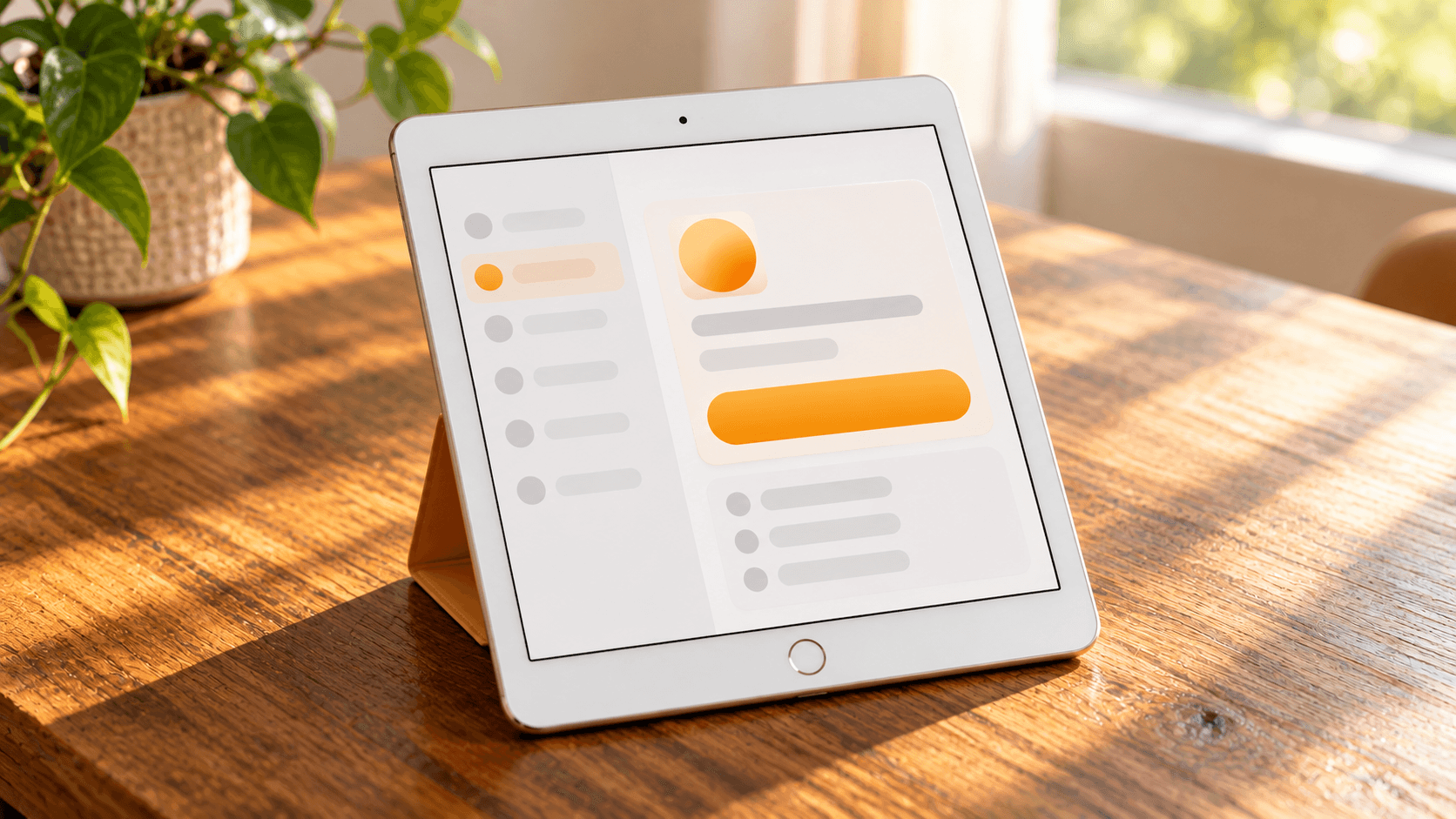 小型のタブレットを机に置いてOSの更新状況を確認するイメージ