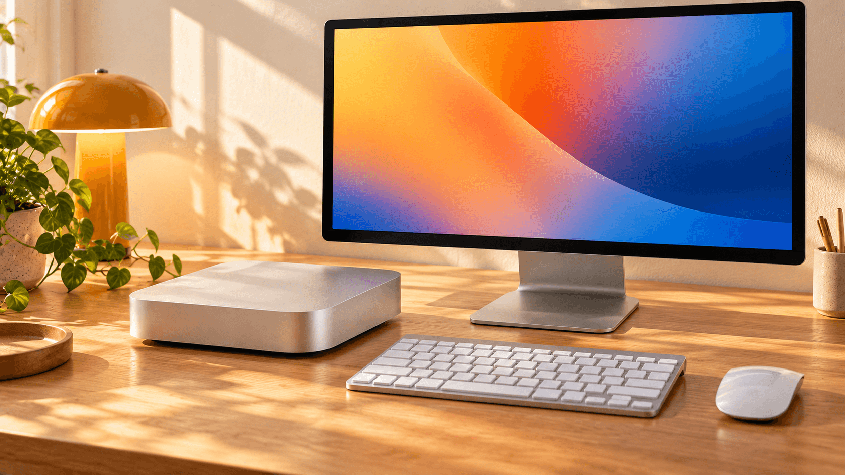 Mac miniとモニターが置かれた机のイメージ