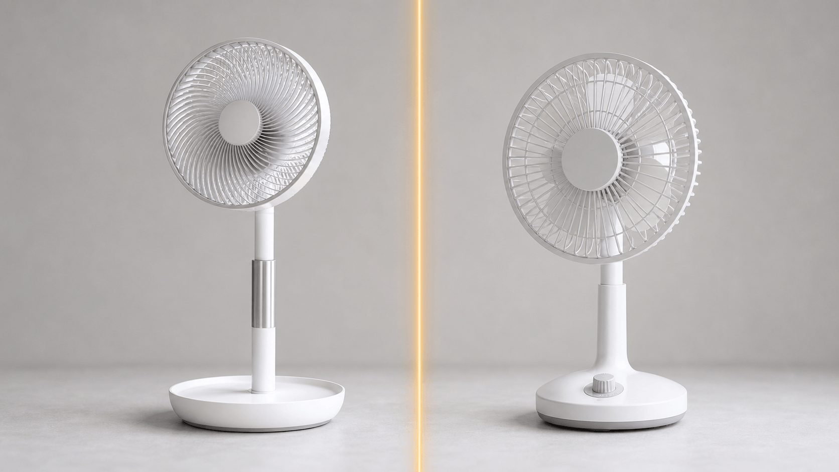 DCモーター扇風機とACモーター扇風機を並べて比較するイメージ