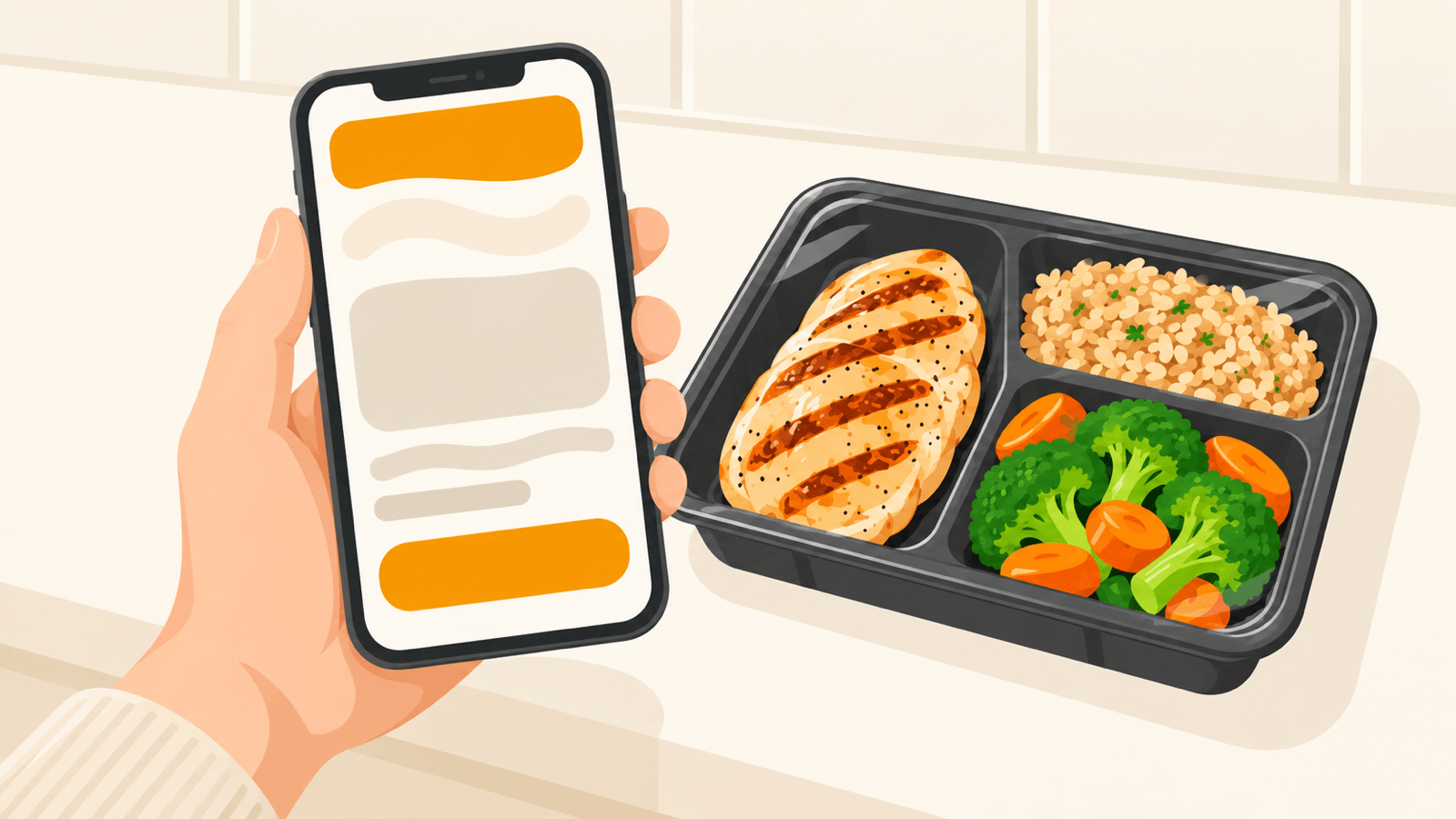 宅食サービスの比較検討をスマートフォンで行うイメージ