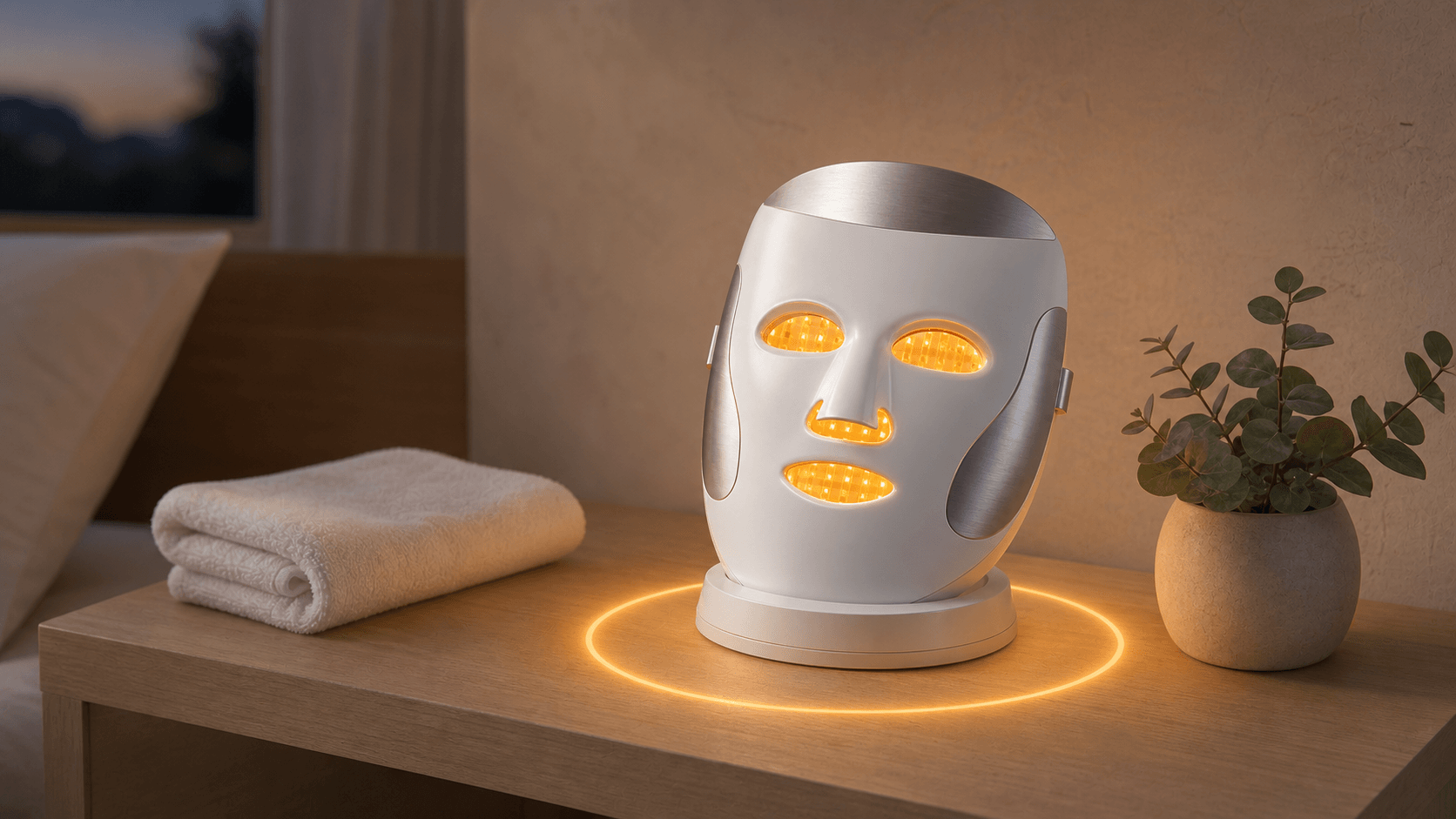 夜のスキンケア習慣にLEDマスクを取り入れるイメージ