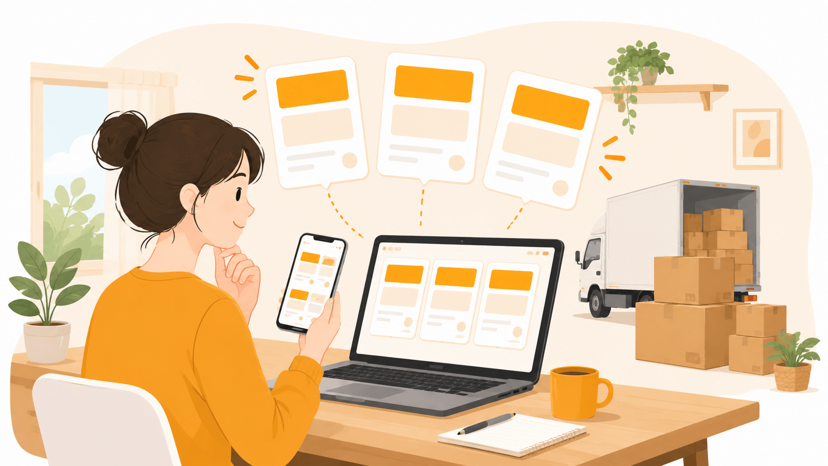 引越し一括見積もりサービスで複数社の見積もりをまとめて取り寄せて比較するイメージ