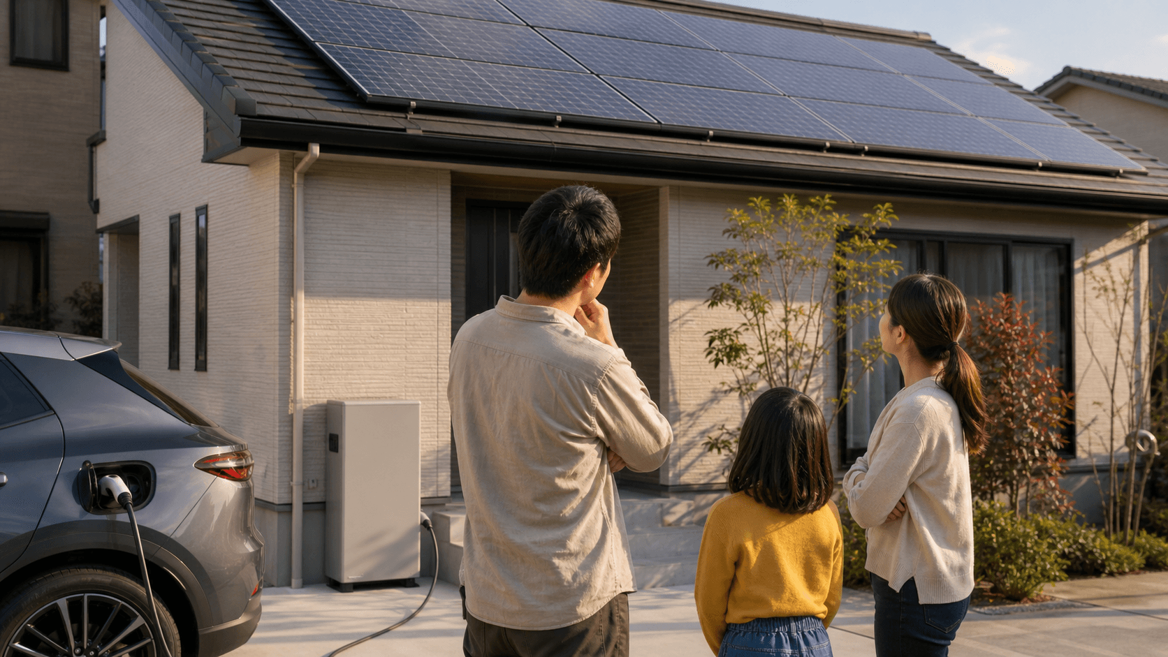 太陽光発電の導入を前向きに検討する家族
