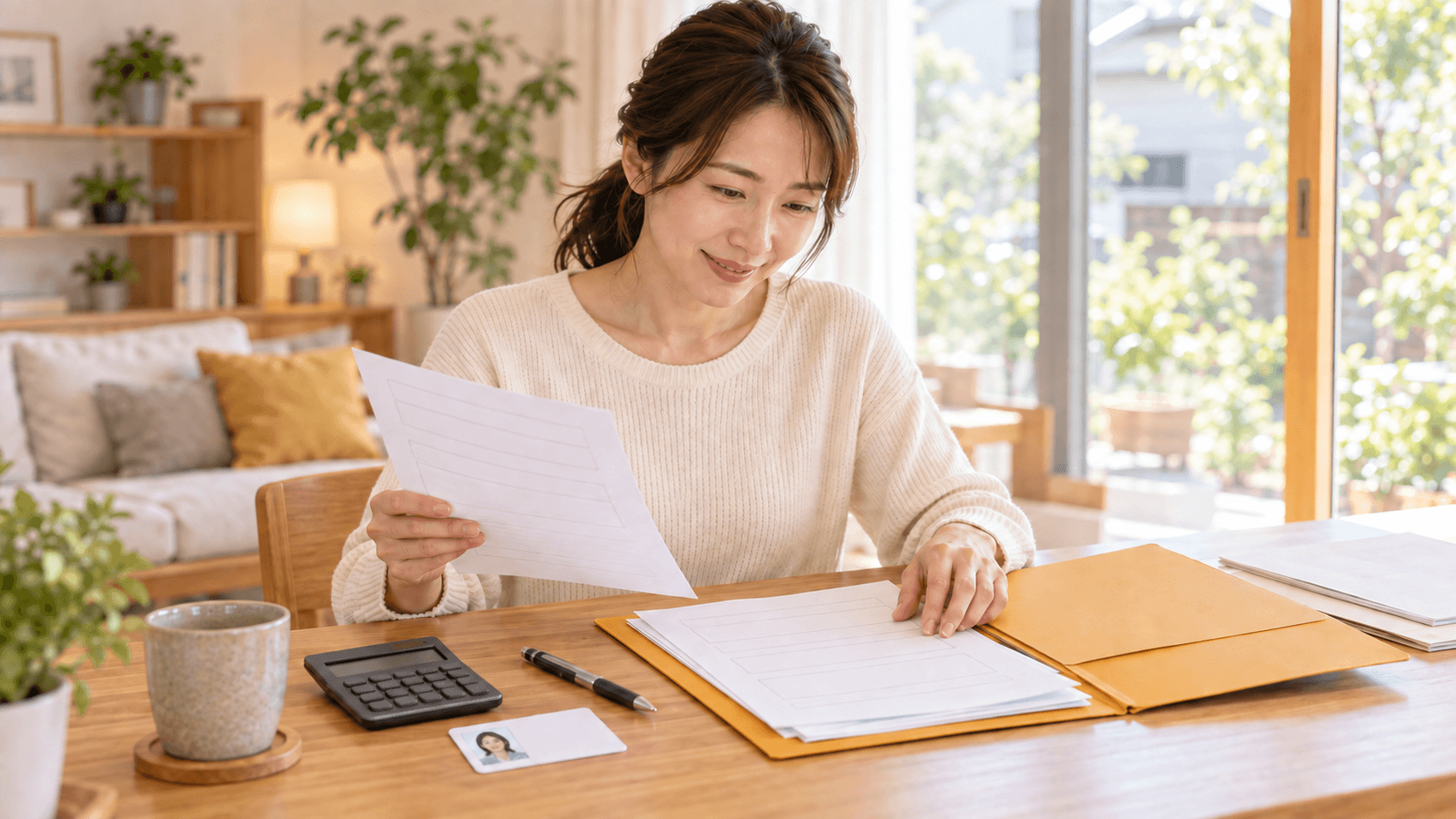 審査に必要な書類を自宅で整理し準備する人のイメージ