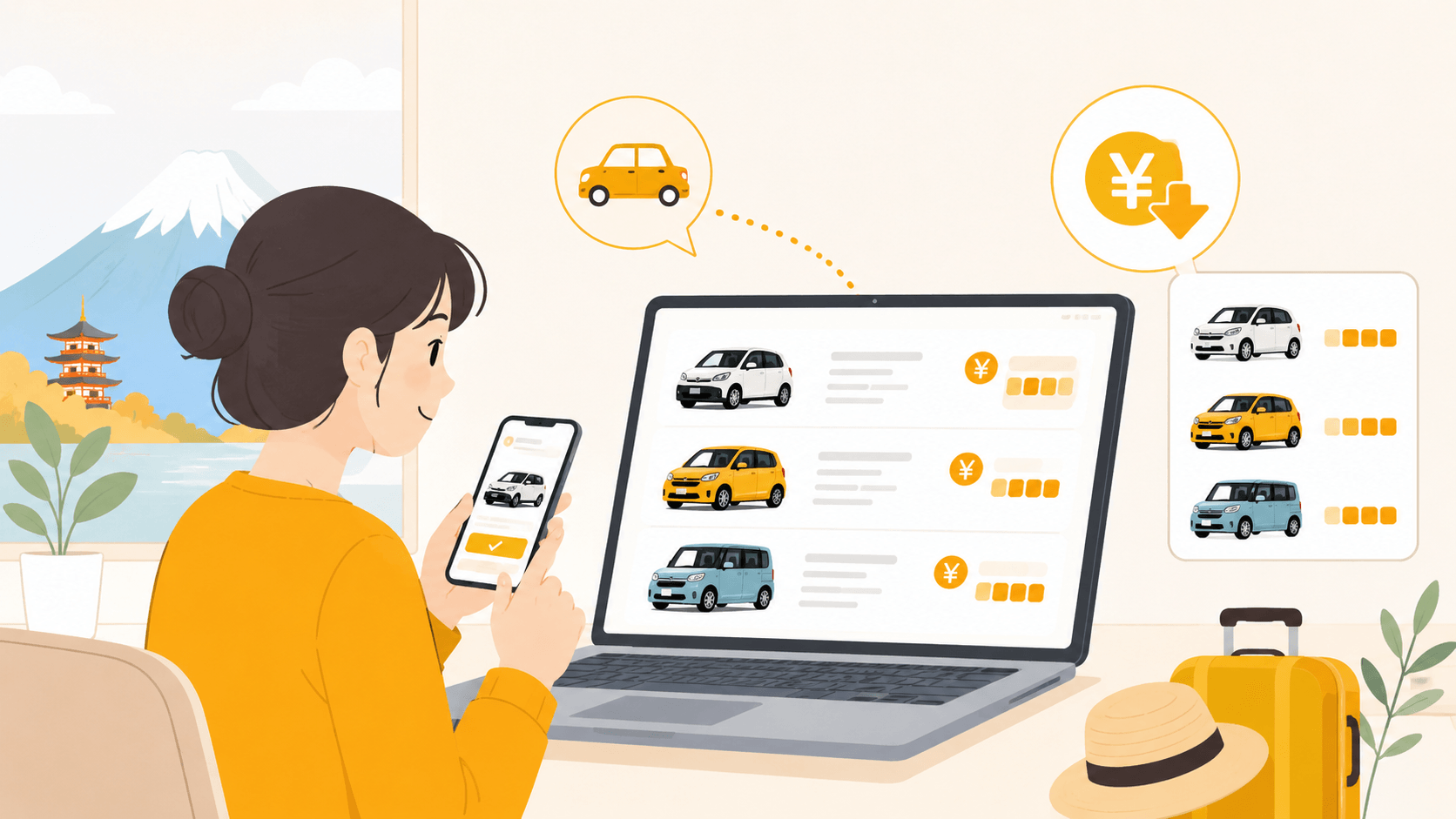 格安レンタカーの比較サイト活用イメージ