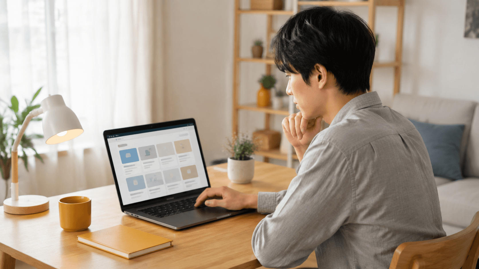 ノートパソコンで工場求人サイトを比較検討している様子
